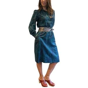 Vintage Teal Paisley Midi Dress